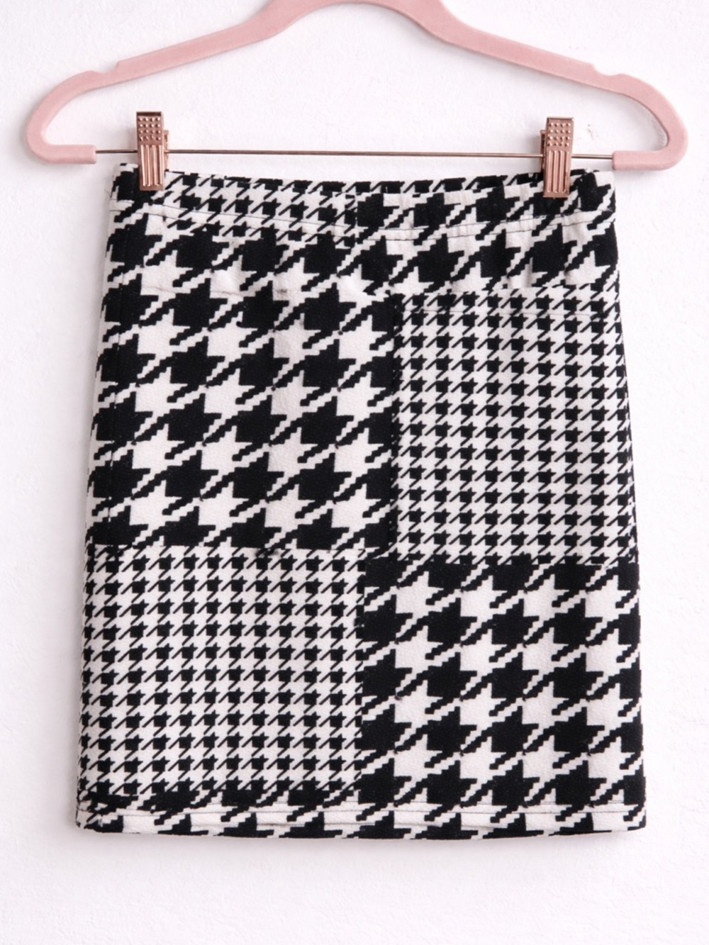 SHEIN Black & White Houndstooth Patchwork Pencil Skirt